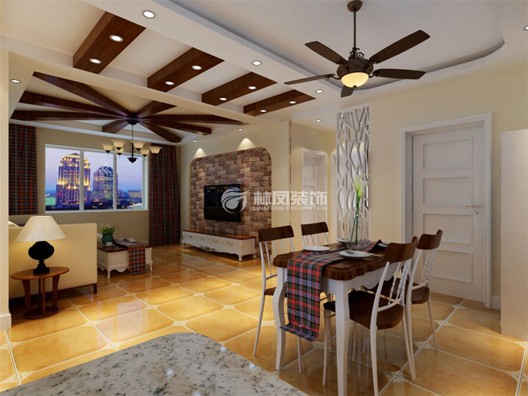 美式風(fēng)格橫梁弱化設(shè)計裝修效果圖