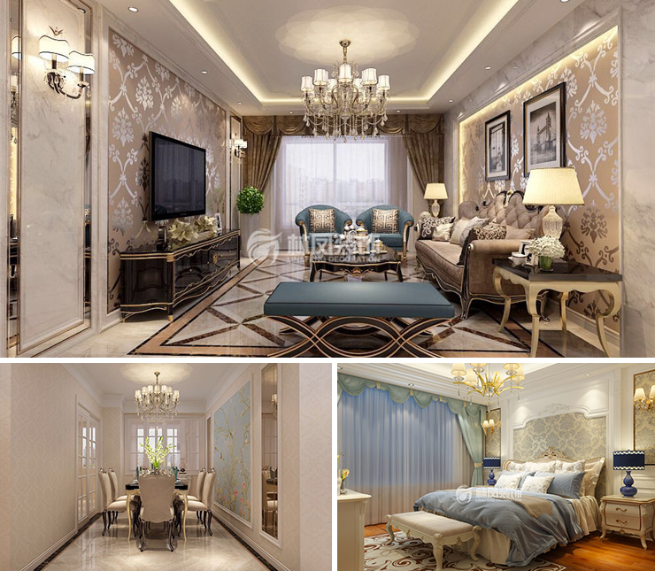 萬(wàn)科翡翠濱江135平歐式風(fēng)格裝修效果圖