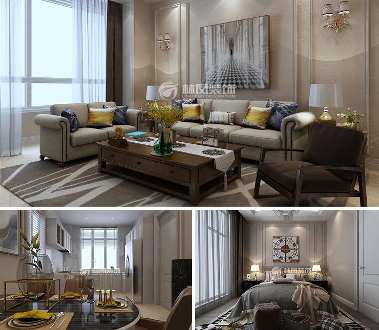 國(guó)瑞城170平美式風(fēng)格裝修效果圖