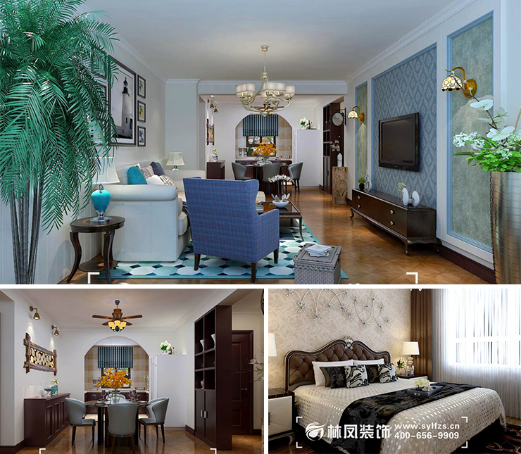 榮盛坤湖酈舍133平美式風(fēng)格裝修效果圖