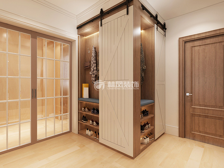 美式風(fēng)格玄關(guān)谷倉(cāng)門(mén)設(shè)計(jì)裝修效果圖