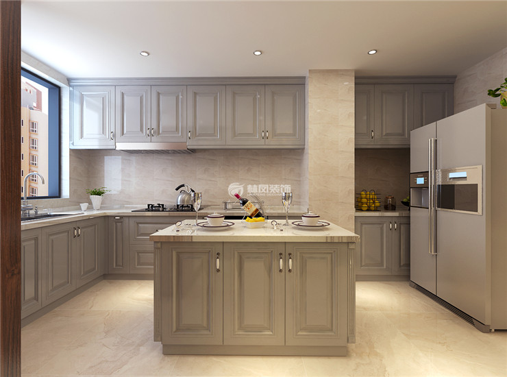 美式風格U型廚房裝修效果圖